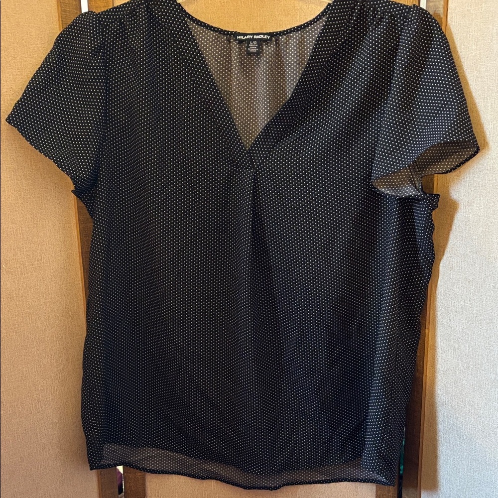 Hilary Radley Black and White V-Neck Blouse large - Picture 1 of 5